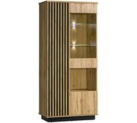MINIO go for it - Vitrine Lamia 3 avec LED, 90x193,6x40 cm, Vitrines en Panneau Stratifié Massif, Étagères en Verre Trempé, Lattes Modernes, Chêne Wotan/Couleur Noir Mat