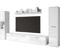 Minio, Meuble-paroi "Toga", 4 éléments, Salon, Couleur blanc mat / blanc brillant