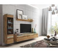 Minio, Meuble-paroi "VEVE 1", 3 éléments, avec éclairage LED, salon, suspendu, debout, chêne wotan