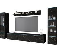 Minio, Meuble-paroi "VEVE 2", 4 pièces, suspendu, debout, avec éclairage LED, couleur San Sebastian