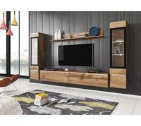 Minio, Meuble-paroi "VEVE 2" 4 pièces, suspendu, debout, couleur chêne Wotan