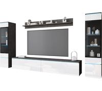Minio, Meuble-paroi "VEVE 2", suspendu, debout, 4 éléments avec éclairage LED, Matera / blanc brillant couleur