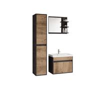 Minio, meubles de salle de bains "Capri", ensemble de 3 éléments suspendus, avec miroir, Matera / couleur châtaigne de Wroclaw