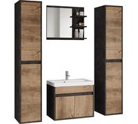 Minio, meubles de salle de bains "Capri XL", ensemble de 4 éléments suspendus, avec miroir, Matera / couleur châtaigne de Wroclaw