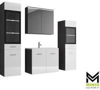 MINIO, meubles de salle de bains "MARIT 2", ensemble de meubles de salle de bains, avec éclairage LED, avec lavabo, Matera / blanc brillant