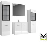 Minio, meubles de salle de bains "MARIT 2", ensemble de meubles de salle de bains, avec lavabo, blanc / blanc brillant