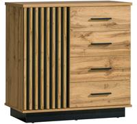 Minio Möbel Lamia Commode 1 Porte 4 Tiroirs 90x40x88cm Chêne Wotan / Noir