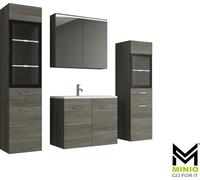 Minio, salle de bain "MARIT 2", ensemble de meubles de salle de bain, avec éclairage LED, avec lavabo, couleur chêne bodega
