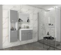 Minio, salle de bains, meubles de salle de bains 3-pièces "MONAL", avec lavabo avec miroir, blanc brillant / couleur gris brillant