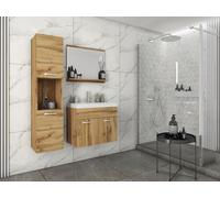 Minio, salle de bains, meubles de salle de bains, ensemble de 3 pièces, "MONAL", avec lavabo, avec miroir, couleur chêne Wotan