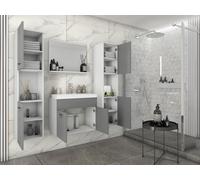 Minio, salle de bains, meubles de salle de bains, ensemble de 4 pièces "MONAL", avec lavabo, blanc mat / gris brillant,