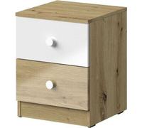 Minio, table de nuit "Nantes" 40 cm, façades brillantes, couleur chêne Artisan/blanc