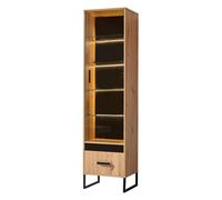 Minio, Vitrine "Melle" 50 cm, Panneau décoratif avec ou sans lamelles, avec LED, Chêne Artisan/Noir Mat Couleur