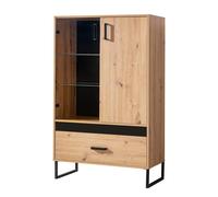 Minio, Vitrine "Melle" 60 cm, Panneau décoratif avec ou sans lamelles, Chêne Artisan/Noir Mat Couleur