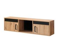 Minio, vitrine suspendue "Melle" 135 cm, panneau décoratif avec ou sans lamelles, couleur chêne Artisan/noir mat