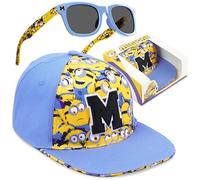 Minion Casquette Baseball et Lunettes de Soleil Garcon 4 Ans à 12 Ans, Protection UV, Voyage Accessoires, Idee Cadeau Garcon (Bleu Minions)