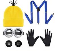 Minion Costume Minion Lunettes Kits Minion Cosplay Carnaval Halloween Cosplay Accessoires pour Minion Deguisement Femme Homme Enfants - Lunettes Goggles Chapeau Jaune Gants Noirs