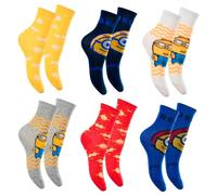 Minions Chaussettes pour Garçon, Lot de 6 Chaussettes Classiques au Design Cotone, Taille EU 23/26