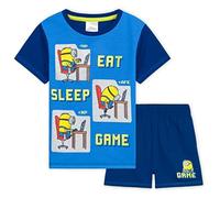MINIONS Court Pyjama Garçon, 2 Pièces Pyjashort Été Set - Cadeau Garçon (Bleu, 13-14 Ans)