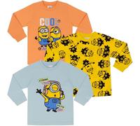 MINIONS /Despicable Me Lot de 3 t-shirts à manches longues 100 % coton peigné, multicolore, 3-4 ans