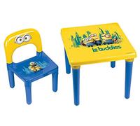 Minions Ma Première Activité Table et Chaise Enfant/Bureau Préscolaire Officiel et Chaise, 3 ans et +, Bob/Kevin/Stuart Ensemble de meubles pour enfants, plastique solide Made in France Jaune/Bleu