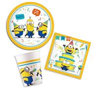 Minions Set d'anniversaire jusqu'à 8 personnes, ensemble de décoration de table Minion Despicable Me pour fête d'Halloween pour enfants, 8 assiettes, 8 verres, 16 serviettes