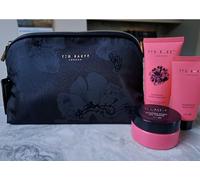 Minis Discovery Collection Coffret cadeau 3 pièces avec trousse de maquillage noire - Collection luxueuse Baume pour les mains et les ongles, huile pour le corps et lavage