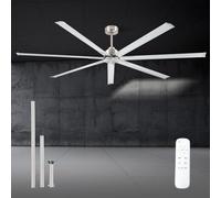 Minislak HVLS Ventilateur de plafond industriel et commercial en aluminium à 7 pales de 243,8 cm sans lumière, moteur CC CFM, 6 vitesses, intérieur et extérieur (nickel brusé)