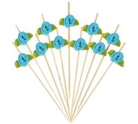 Minisland Blue Rose Flower Cocks Picks, 4,7 Pouces de Long Bambou sophistiqué Cure-Dents pour Les Amuse-Gueules, décorative de Baby Shower Saint Valentin Party Food Brinks Fruit Skewer Sticks 100