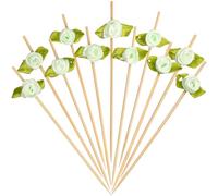 Minisland Green Rose Flower Cocks Picks, 4,7 Pouces de Long Bambou sophistiqué Pockets de Dents pour Les Amuse-Gueules, décoratifs de Pâques de Pâques de Pâques de Pâques garnies de Fruits de Fruits