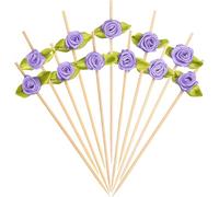 Minisland Purple Rose Flower Cocktail Picks, 4,7 Pouces de Long Bambou sophistiqué Cure-Dents pour Les Amuse-Gueules, Mariage de mariée décorative Valentin fête des Boissons Fruit Kabob coche de 100