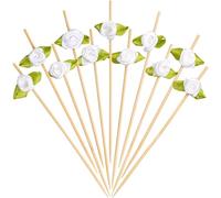 Minisland White Rose Flower Cocktail Picks, 4,7 Pouces de Long Bambou Fancy Downpricks pour Les Amuse-Gueules, décorative de Douche Nuptiale Saint Valentin Party Food Brinks Fruit Basys Skewer 100