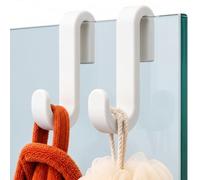 Minismus Porte Serviette Bain, Crochet Douche Silicone, 2 Pièces, Blanc | Crochet douche, silicone, pour vitre sans cadre, facile à poser, reste stable même avec du poids