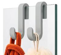Minismus Porte Serviette Bain, Crochet Douche Silicone, 2 Pièces, Gris | Crochet douche, silicone, pour vitre sans cadre, facile à poser, reste stable même avec du poids