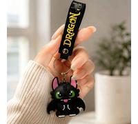 MINISO Porte-clés Dragon Noir Crocs-Dents de Comment dresser ton dragon, Figurine Mini Dragon Mignon Charm de Sac avec Sangle Lettre Dragon Noir & Anneau de n Métal, Accessoire Sac à Dos Sac à Ma