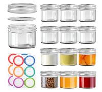 MINISOISO 12 PCS Pot Mason en Verre Avec Couvercle, 100ML Mini Bocaux Mason, Pot à Confiture en Verre avec Couvercle et Étiquettes, Petit Bocaux en Verre pour Pimenter Confiture Gelée Dessert Yaourt