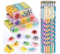 MINISOISO 35 Crayons de Bois Enfant et 10 Gommes pour Enfants et pour Enfants, Crayons d'école HB avec Taille-Crayon, Crayon Triangulaires graphite ergonomique pour Anniversaires Cadeaux Enfants
