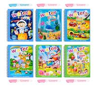 MINISOISO Livre Magique à L'eau,6 Pièces Livre de Dessin Magique de L'eau avec Stylo à L'eau,Livre de Coloriage Magique à L eau Réutilisable pour Enfants 2 3 4 5 6 Ans,Tout-Petits, Cadeau de Noël,C
