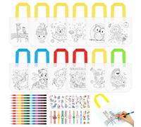 MINISOISO Sac à Colorier, 12 Pcs DIY Sac de Peinture des Enfants et 12 Crayons de Couleurs empilables, Kit Peinture Enfant avec 20 Autocollant, parfait pour Cadeau Anniversaire Enfants invites