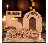 MINISONA Cadeau d'anniversaire en bois - Cadeau d'anniversaire original pour femme et homme - Décoration d'anniversaire - Chiffres d'anniversaire en bois (50)