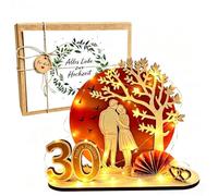 MINISONA Cadeau d'argent en bois avec guirlande lumineuse LED, cadeau original pour 30e mariage de perles, coffret cadeau prêt à l'emploi avec boîte cadeau (30)