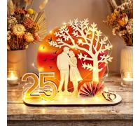 MINISONA Cadeau de mariage en argent, décoration de mariage 25 ans pour | Avec guirlande lumineuse LED, idée de cadeau créative pour le 25ème Anniversaire de mariage, sac cadeau et nœud