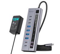 Minisopuru Powered USB C Hub - Support Max 45W Charging with 72W Power Adapter, 10Gbps Data Transfer, USB C to USB C Hub Charging for Meta Quest Pro, Steam, iPad Pro, iPhone, Watch (Not for Monitor)