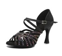 MINITOO Chaussures de danse latine pour femme avec perles de cristal strass Chaussures de mariage, L513 Noir Talon 9 cm, 39.5 EU