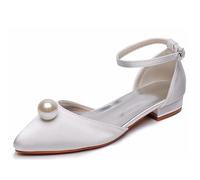 MINITOO Chaussures plates pour femme, pour mariage, soirée, bal de promo, C002 White Big Pearl, 37.5 EU