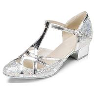 MINITOO Femme Danse Chaussure Ferme Cabaret Fete Soiree Escarpins et Talons Bas L2040 Argent 3.5cm Talon EU 36.5