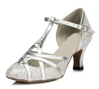MINITOO Femme Danse Chaussure Ferme Cabaret Fete Soiree Escarpins et Talons Bas L2040 Argent 6cm Talon EU 36
