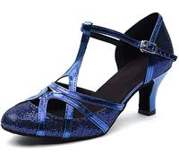 MINITOO Femme Danse Chaussure Ferme Cabaret Fete Soiree Escarpins et Talons Bas L2040 Bleu 6cm Talon EU 39