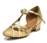 MINITOO Femme Danse Chaussure Ferme Cabaret Fete Soiree Escarpins et Talons Bas L2040 Or 3.5cm Talon EU 41