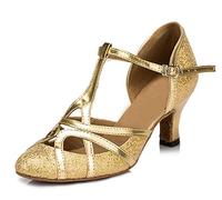 MINITOO Femme Danse Chaussure Ferme Cabaret Fete Soiree Escarpins et Talons Bas L2040 Or 6cm Talon EU 36.5